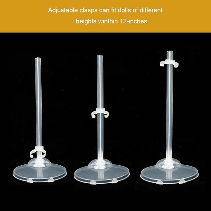 QINGZHE 22Pcs Adjustable Doll Stands, Plastic Doll Display Holders, Clear Action Figure Stand, Toy Dolls Accessories, Transparent Display Stand Support for 11 to 13 Inch Tall Dolls