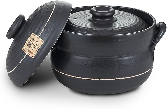 Yeoju traditional Korean Stone Pot with Lid variety of dishes Cookware black 8.7x7x4.5 inches