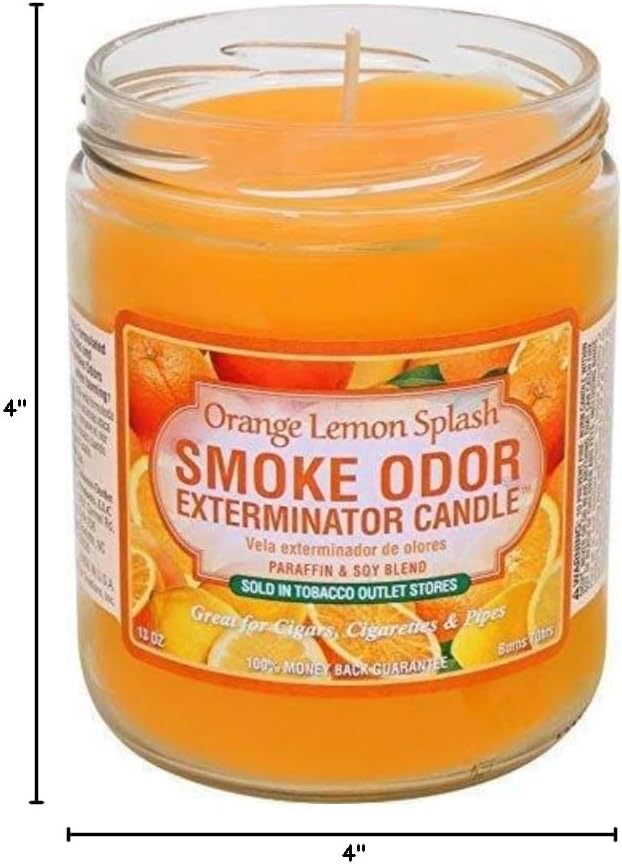 Smoke Odor Exterminator 13oz Jar of 6 Assorted Candles Orange Lemon Splash | Includes Cherry Bomb, Tropical Fiesta, Cool Cucumber & Honeydew, Coconut Grove, Mushroom Lounge
