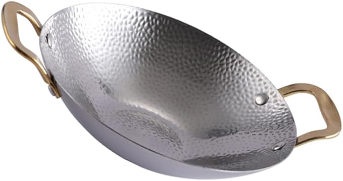 Kichvoe Stainless Steel Hammer Dry Pot Double Handle Cooking Pan for Ramen Hot Pot Seafood 10.82 X 8.26 X 2.04 in Lightweight Kitchen Tool