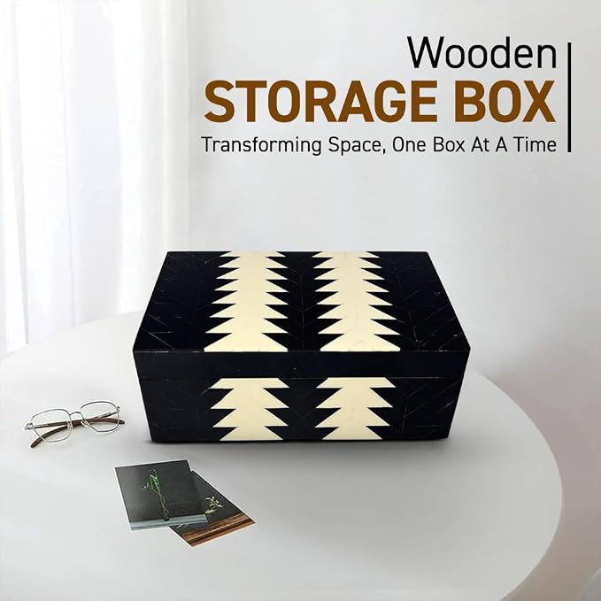 Perilla Home ﻿Home Decor Decorative Storage Wooden Box Small Wooden Organizer Tool Stash Card Craft Trinket Memory Keepsake Jewelry Box for Men and Women, Makalu, Gifts For All, Black & Off White