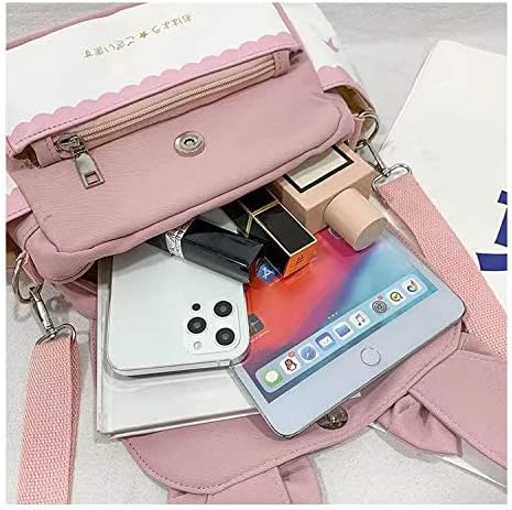 Japanese Kawaii Bunny Ear Backpack with Cute Manga Girl School Backpack Book Bag Satchel Student Teen JK (Small, Black)