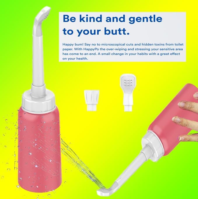 Wolfbeam The Original XL Butt Shower Portable Bidet, Green, 500ml | 17oz, 2 Nozzle, Scalable Tube, Travel Bidet Douche Bottles for Women, Peri Bottle Postpartum for Feminine Care