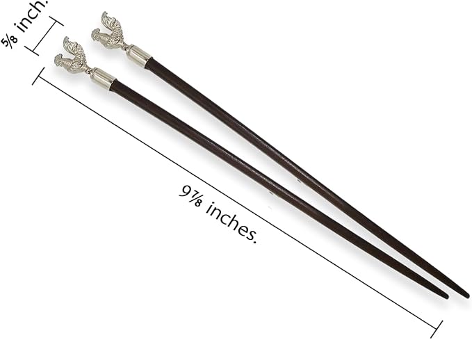 Wooden Chopsticks 9⅞" Long Coconut Palm Wood Chopstick Metal Chicken Top Eating Utensils Oriental Cutlery Asian Tableware Decorative Dinnerware to Serve Chinese Japanese Korean Food