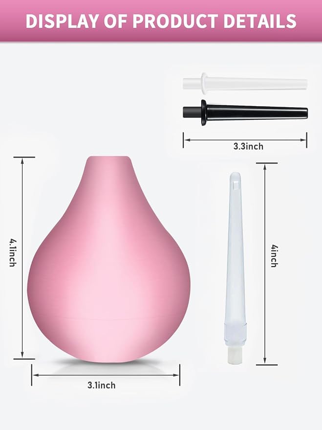 Enema Bulb Douche Enema Kit- 8 oz Reusable Clean Anal Douche for Women with 3 Replaceable Nozzle，Anal Cleaner Enema Bulb (Pink,3 Piece Set)