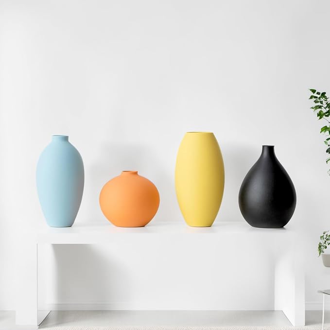 Small Ceramic Matte Vase Set 4 for Modern Home Decor Flower Decoration Office,Bookdesk, Bookshelf, Centerpieces, Tables, Living Room, Dining Table, Bedroom Shelf Entryway Ornament Gift