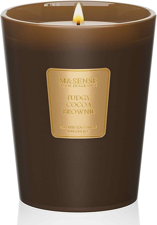 M&SENSE Fudgy Cocoa Brownie Soy Candle, 14.1oz 60H Long Lasting, Aromatherapy Candle for Living Room Cozy Housewarming Gifts