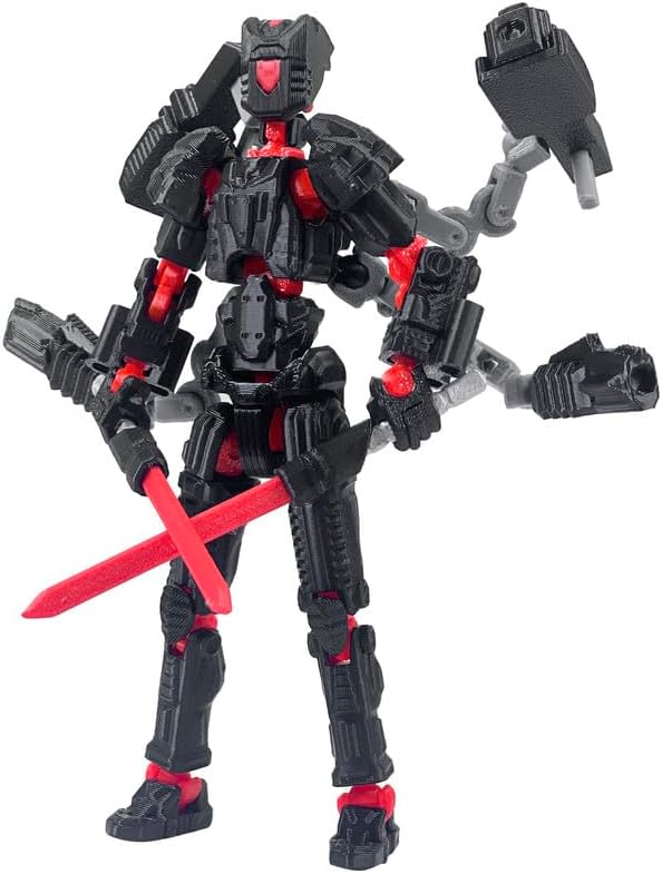 T13 Action Figure Set (Assembly Completed)，3D Printed Multi-Jointed, Desktop Decorations for Game Lovers Toys,5.5Inch (Black and Red)