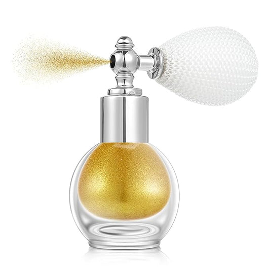 Pure Gold Face and Body Highlighter Spray for Skin Shimmer Makeup, 0.14oz | High Gloss Powder, Waterproof Glow Glitter Spray for Women Mardi Gras Singer Concert Music Rave Festival Outfits Accessories