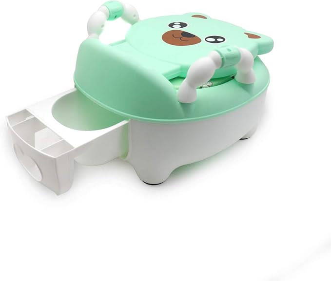 XKMT- Baby Kids Portable Green Bear Portable Potty Training Toilet Seat With Pad Toddler Lovely Toilet Comfortable Soft Seat Stool Chair [P/N: ET-BABY003-GREEN]