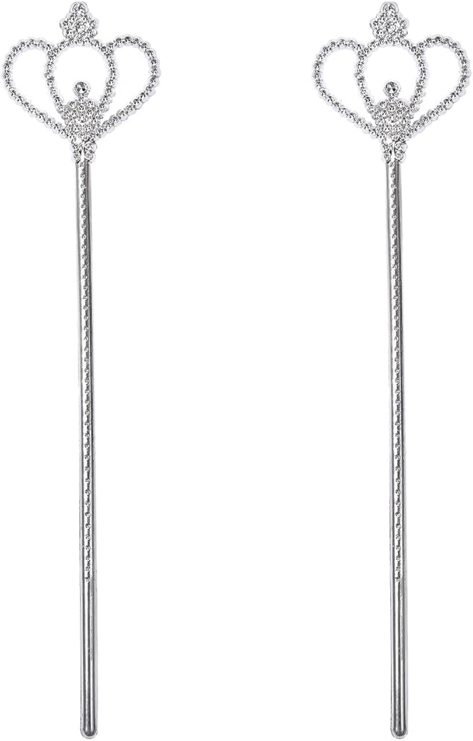 2 Pack Silver Princess Star Wand, Crown Wands Angel Magic Wand for Girls Birthday,Dress up and Halloween Costume Supplies (Silver Crown)
