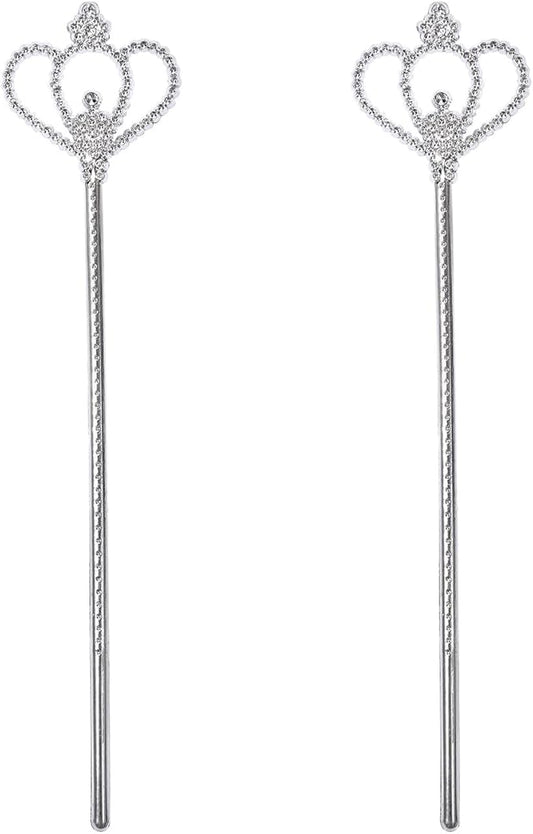 2 Pack Silver Princess Star Wand, Crown Wands Angel Magic Wand for Girls Birthday,Dress up and Halloween Costume Supplies (Silver Crown)