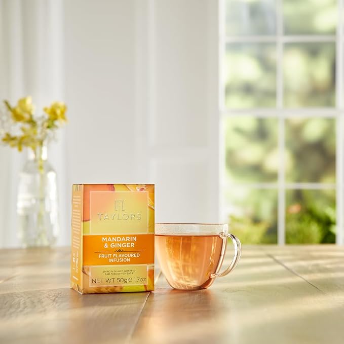 Taylors of Harrogate Mandarin & Ginger, Herbal Tea, Individually Wrapped Bags, 20 Count (Pack of 1), Zingy, Fragrant & Spiced, Caffeine-Free, Enjoy Hot or Iced, 20 Teabags