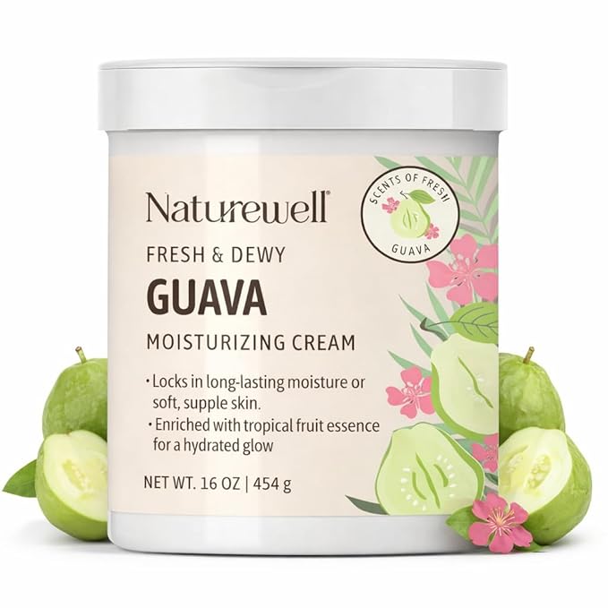 NATURE WELL Guava Fresh & Dewy Body Cream Moisturizer, Infused with Natural Oils & Extracts, Non-Greasy, Light, Helps Lock in Moisture, Enriched with Tropical Fruit Essence for a Healthy Glow, 16 Oz