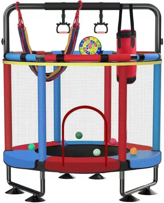 Trampoline for Kids, Upgrade Full Anti-Rust 440lbs Indoor Outdoor Toddler Trampoline with Net, 55" Adjustable Baby Toddler Trampolines Accessories Dart Board