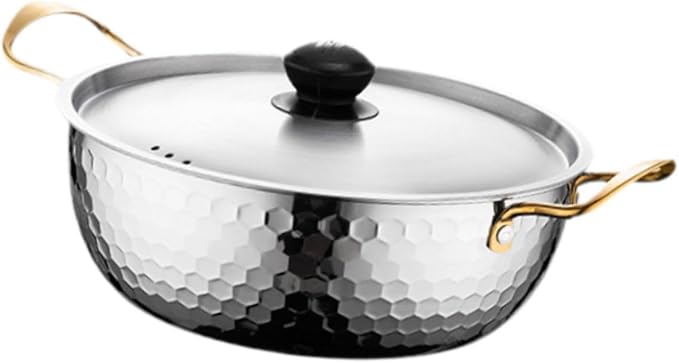 Korea Ramen Pot Stockpot Practical Stainless Steel with Lid Soup Pot Saucepan for Backyard Parties Hiking Picnic Pasta Curry, 22cm Argent