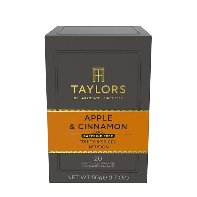 Taylors of Harrogate Apple & Cinnamon, Herbal Tea, Individually Wrapped Bags, 20 Count (Pack of 1), Spiced, Fruity & Sweet, Caffeine-Free, Enjoy Hot or Iced, 20 Teabags