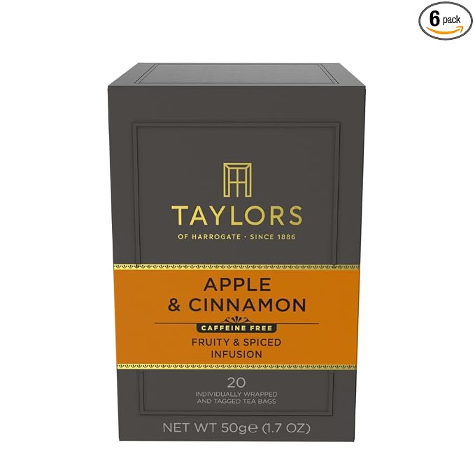 Taylors of Harrogate Apple & Cinnamon, Herbal Tea Individually Wrapped Teabags, 20 Count (Pack of 6), Spiced, Fruity & Sweet, Caffeine-Free, Enjoy Hot or Iced, 120 Teabags Total