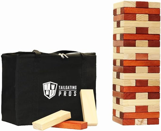 Tailgating Pros Premium Giant Toppling Timbers with Tote – Jumbo Outdoor Yard Game, Tower Grows to Over 5 Feet – Optional Tipsy Stickers Available!