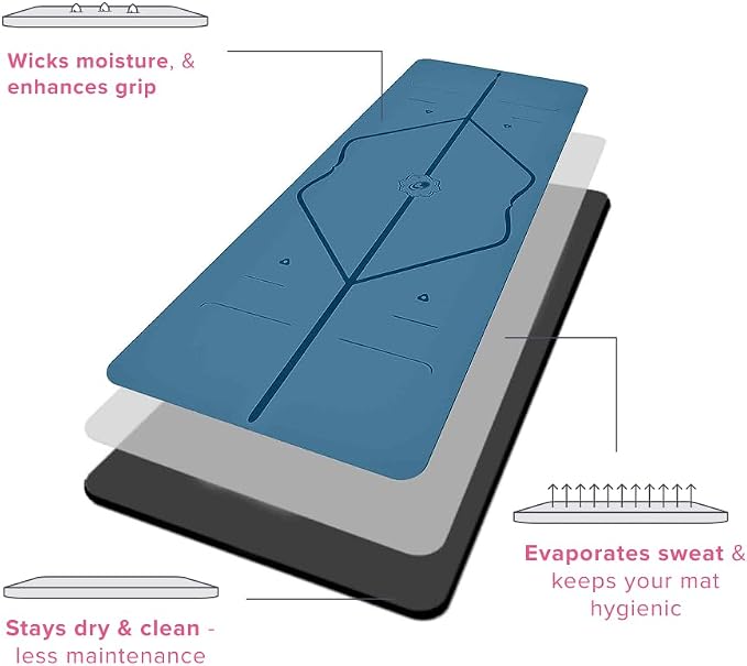 Liforme Travel Yoga mat – Patented Alignment System, Warrior-Like Grip, Non-Slip, Eco-Friendly, Ultra-Lightweight and Sweat Resistant, Made with Natural Rubber
