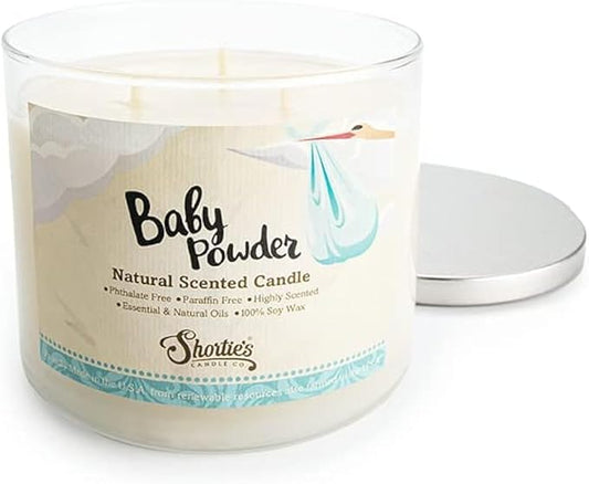 Baby Powder Scented Natural 3 Wick Candle, Essential Fragrance Oils, 100% Soy, Phthalate & Paraben Free, Clean Burning, 14.5 Oz.