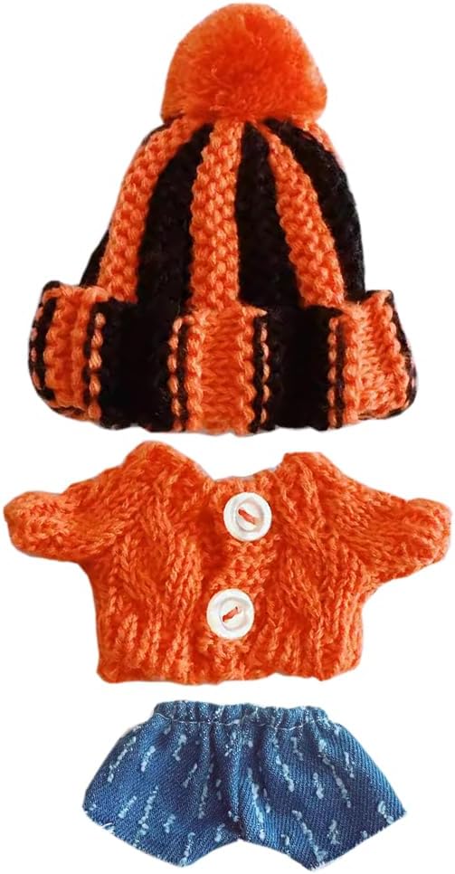 niannyyhouse 10cm-15cm Plush Doll Clothes Hat Sweater Jeans Compatible with 17cm Labubu Doll Dress Up (a6)