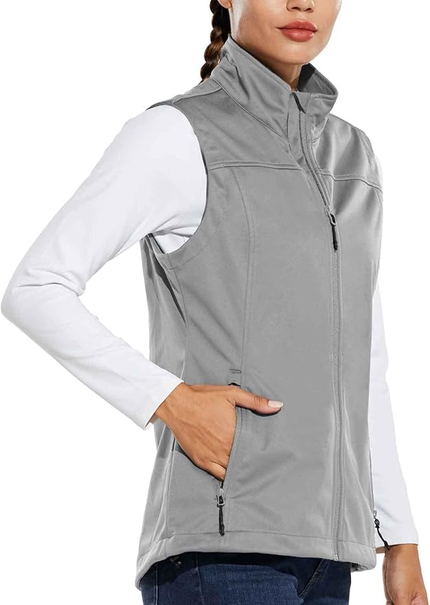 baleaf Women's Lightweight Running Vest Sleeveless Softshell Jacket | Windproof; Breathable; Water Resistant; 2 Zipper Pockets; Stand Collar; Great for Running, Hiking, Camping and Travelling