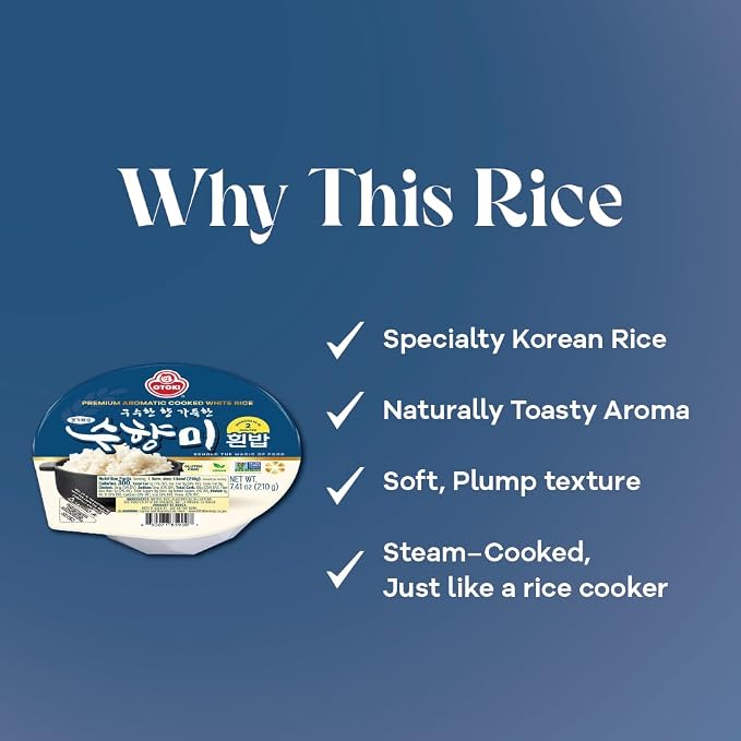 OTOKI Premium Korean Aromatic Cooked White Rice Bowls (12 Pack), 7.41 oz – Microwave Ready in 2 Minutes, Fluffy & Soft Rice Cups, Gluten Free, Vegan, Non-GMO