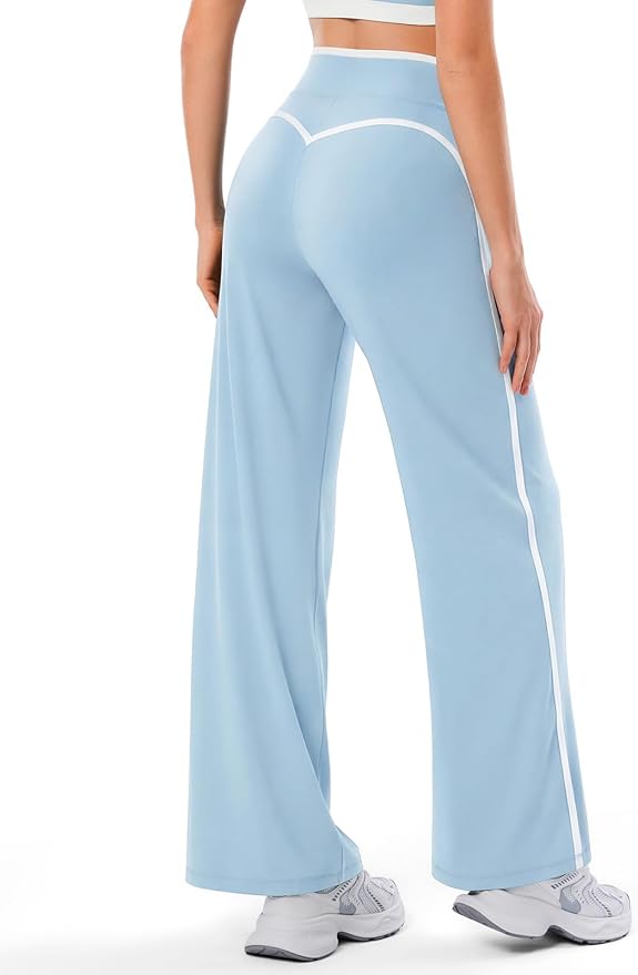 Women's Wide Leg Yoga Pants with Side Stripe, High Waisted Color Block String Lounge Pants, Workout Flowy Track Pants with Pockets