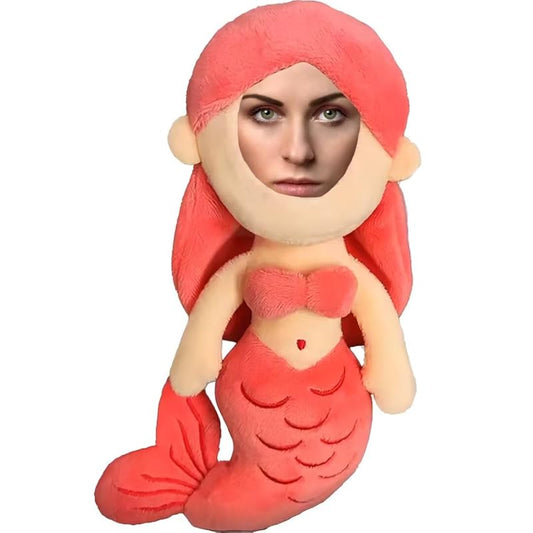 Personalized Mermaid Stuffed Animal Key Chain – Customizable Mermaids Plush Toy, Gift with Your Face Photo,5 inches