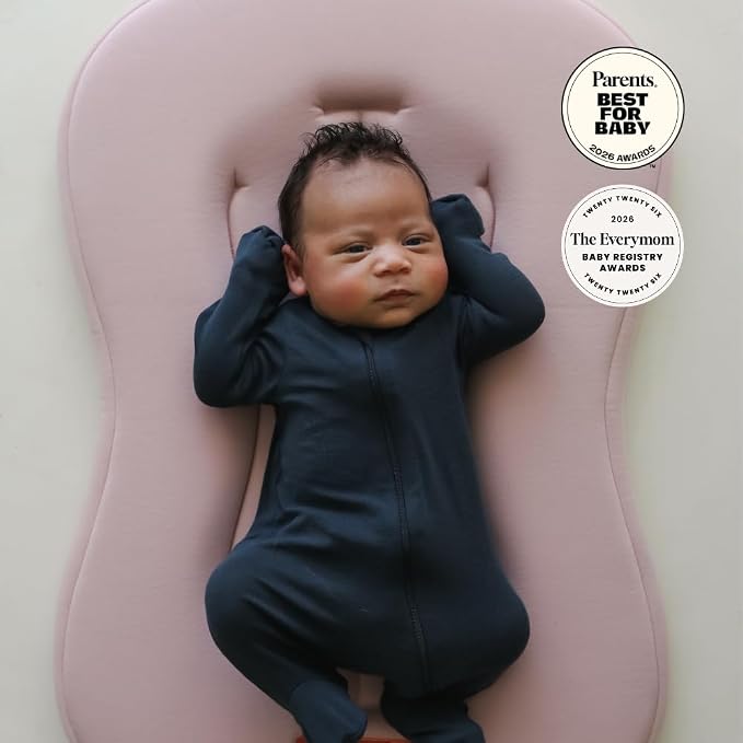 snuggle me® Baby Lounger Curve (0-6 Months) - Premium Organic Cotton with Foam Core, Machine-Washable Cover, Buttery-Soft & Breathable CSPC Compliant Infant Lounger Baby Nest with Travel Bag - Petal