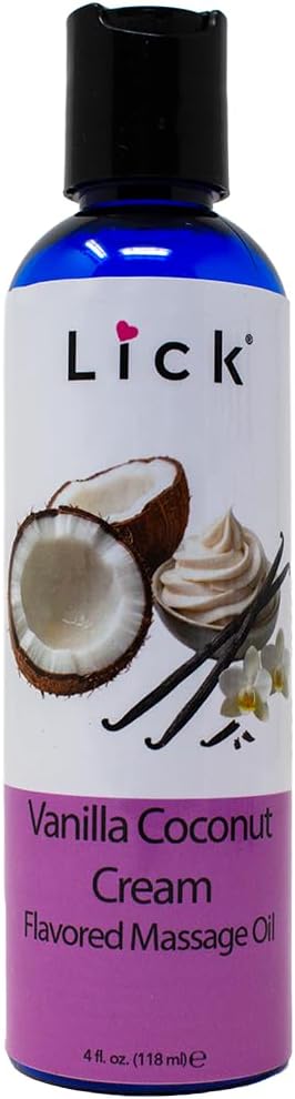Lick Vanilla Coconut Cream Flavored Massage Oil – Sweet Tropical Edible Massage Oil with Vitamin E, Smooth Body-Safe Glide for Couples Massage & Sensory Date Nights, 4 oz