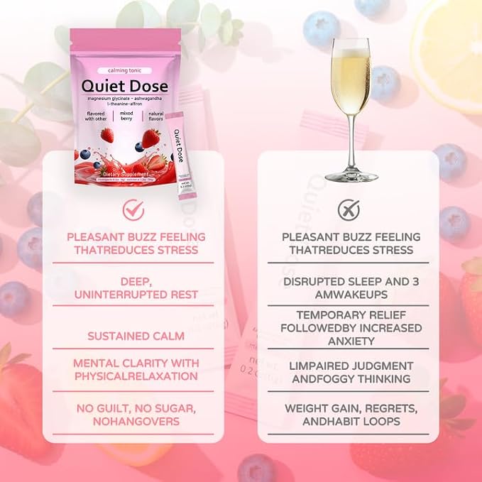 Quiet Dose calm magnesium powder, cortisol reducer supplement, calming drink powder with Magnesium Glycinate, Ashwagandha, L-Theanine, Vitamin D3, | Vegan, Non-GMO, Berry Flavor