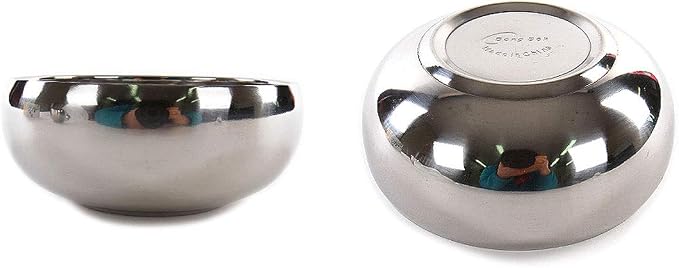 GARASANI Kitchen Tableware Stainless Steel Round Korean Traditional Rice Bowl With Lid Soup Bowl Set Vacuum Insulated Double Wall Metal Dinnerware