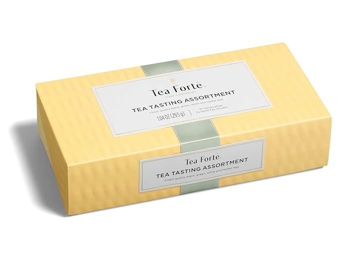 Tea Forte Premium Petite Presentation Box Gift Set Sampler, 10 Count, 2 of Each Blend Individually Wrapped Handcrafted Pyramid Infuser Bags, Assorted Classic