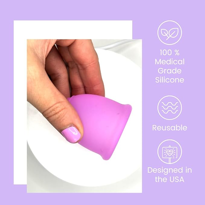 Reusable Menstrual Cup Set - The Most Reliable Medical Grade Silicone Period Cups - Comfortably use for 12 Hours (Small & Large)