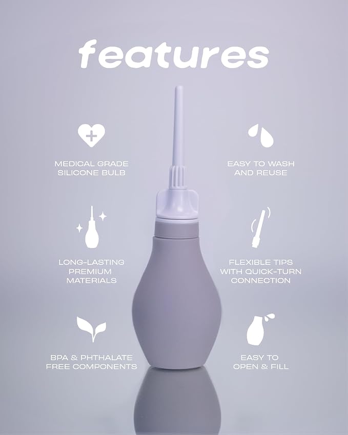 Du Silicone Anal Enema Kit for Colon Cleansing Anal Douche for Women & Men Soft Enema Bulb with Replaceable Flexible Tips - 6oz