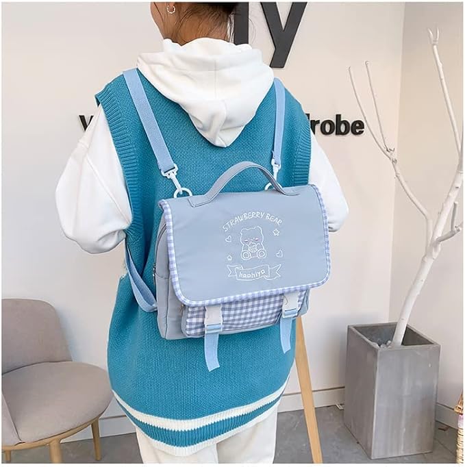 Japanese Kawaii Bunny Ear Backpack with Cute Manga Girl School Backpack Book Bag Satchel Student Teen JK (Medium, Blue)