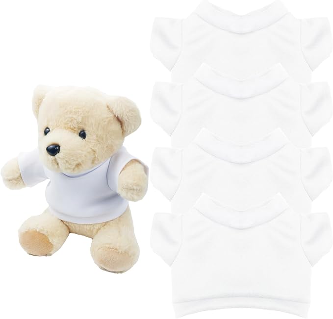 4 PCS Stuffed Bear Basic T Shirt Clothes for 10-12Inch, T Shirt Classic Crew Neck Bear, Cute Tiny Clothes DIY Bear Toy (for 10-12 Inch,White)