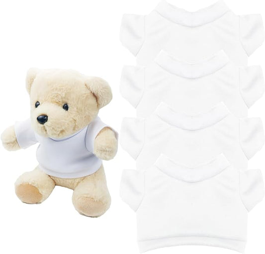 4 PCS Stuffed Bear Basic T Shirt Clothes for 10-12Inch, T Shirt Classic Crew Neck Bear, Cute Tiny Clothes DIY Bear Toy (for 10-12 Inch,White)