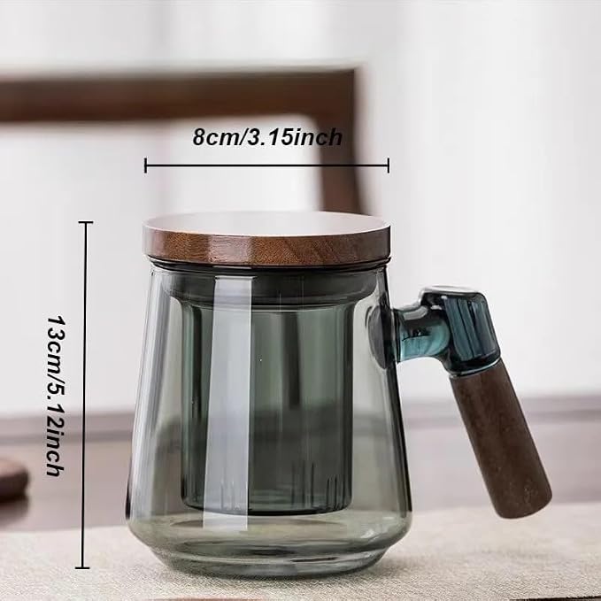 SHUWEICAO-Glass Tea Cup with Infuser and Lid, 17oz/500ml Hand-blown Borosilicate Glass Tea Mugs for Loose Leaf Tea. Gifts for Men(Classic)，FIFA World Cup First choice