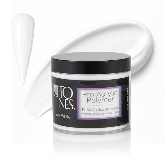 Tones Pro Acrylic Nail Powder, Max White (Creamy, Soft Off-White), (8.5 Fl Oz) - Long-Lasting & Non-Yellowing Polymer for Salon Quality Nail Extensions & 3D Art