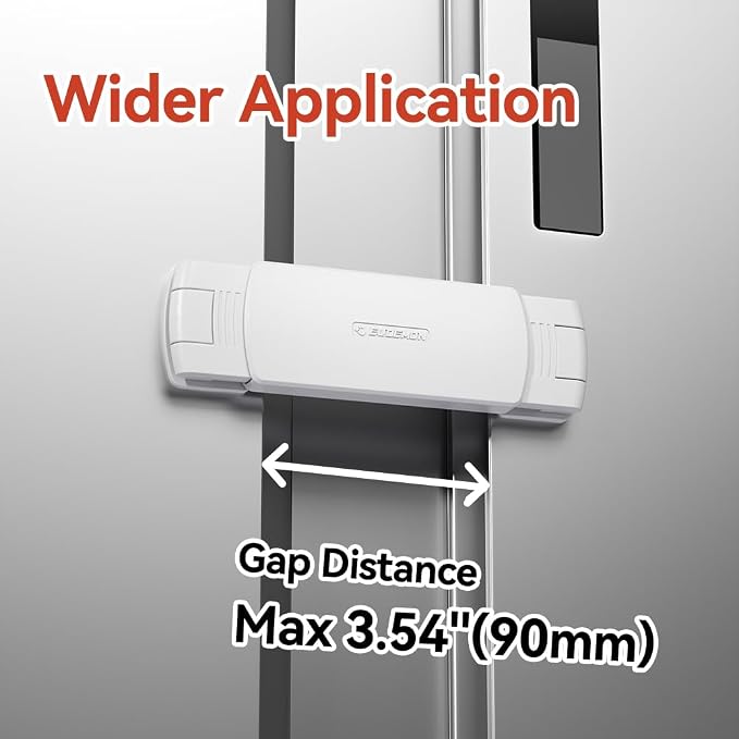 EUDEMON 1 Pack Latest French Fridge Lock French Door Refrigerator/Freezer Lock Apply to Max 3.54"(90mm) Two Door Gap Distance for Kids & Babies,Easy to Install no Tools Need or Drill (White)