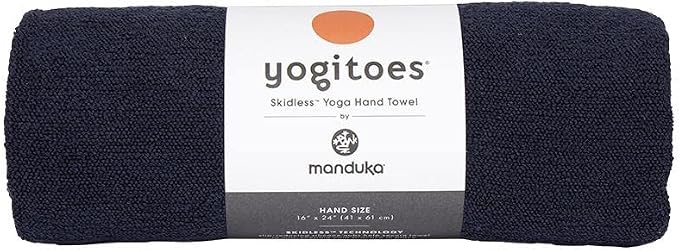 Manduka Yogitoes Yoga Hand Towel - 16" | Moisture Activated Grip | Patented Silicone Nubs | Highly Absorbent, Durable & Easy Care | Compact Size for Hot Yoga, Pilates | 16 x 24 Inches | Midnight