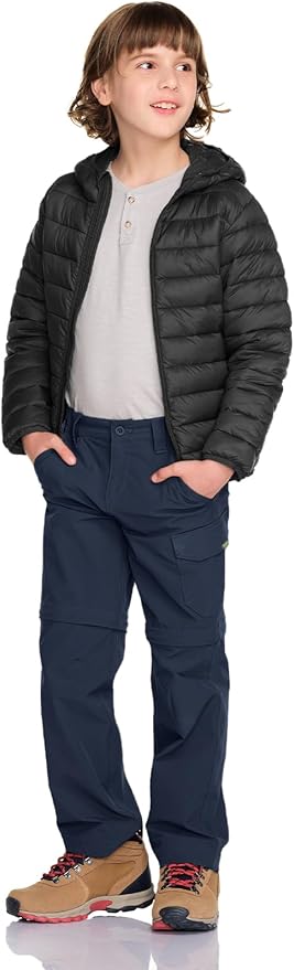 CQR Kids Youth Hiking Cargo Pants, UPF 50+ Quick Dry Convertible Zip Off Pants, Outdoor Camping Pants