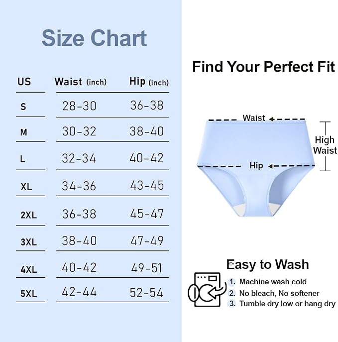 Battewa Quick Dry Incontinence Underwear for Women High Waisted Leak Proof Panties Washable Postpartum Bladder Control Cotton Briefs (Multicolor, Medium, 5 pack)