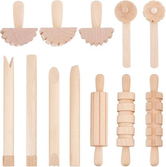 OLYCRAFT 12pcs Clay and Dough Tools Play Accessories Includes Rollers Hammer Party Pack Wood Pottery Tools Stamps for Clay Art DIY Crafts Art Craft Activity Supplies