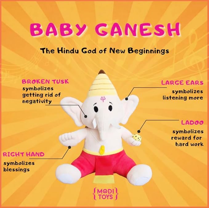 MODI TOYS Baby Ganesh (7 inch) Mantra Singing Plush Toy | Ideal for Newborns, Infants, Toddlers, Grandparents | Best for Diwali, Baby Shower, Birthday, Housewarming