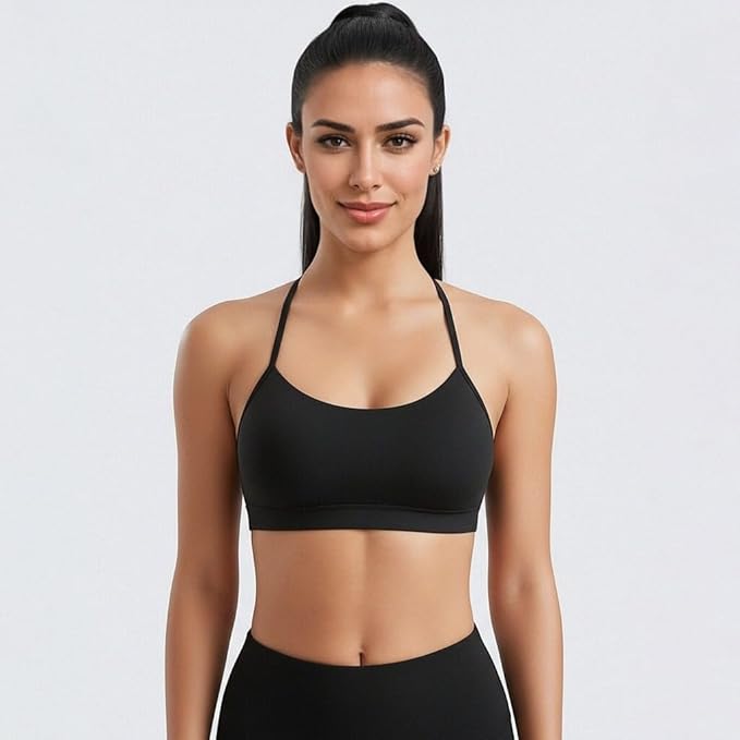 Racerback Y-Back Sports Bra for Women - Padded Low Impact Workout Top with Thin Spaghetti Straps for Yoga, Pilates, Gym