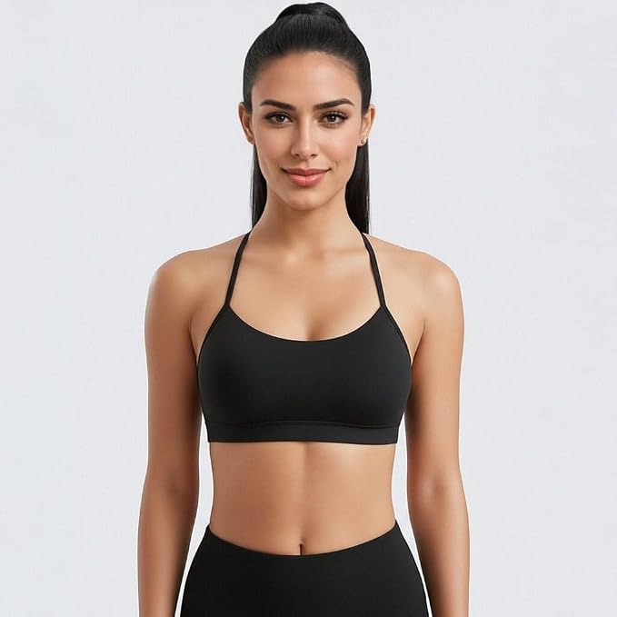 Racerback Y-Back Sports Bra for Women - Padded Low Impact Workout Top with Thin Spaghetti Straps for Yoga, Pilates, Gym